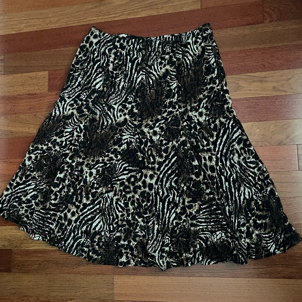 Mixed Animal Print Skirt Mesh Overlay Midi Flare Zebra Leopard JM Collection